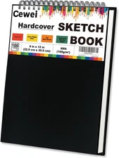 9" x 12" Sketch Book, Spiral Bound Sketchbook, 100 Sheets (68lb/100gsm) Acid-...