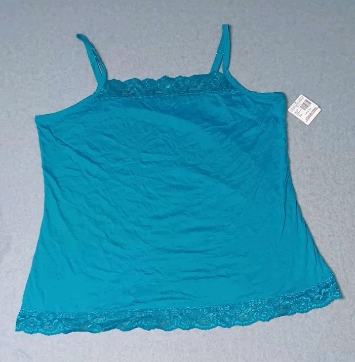 NWT! JMS Crinkle Lace Cami Womens Size 4XL (26W/28W) Enamel Blue Sleeveless...