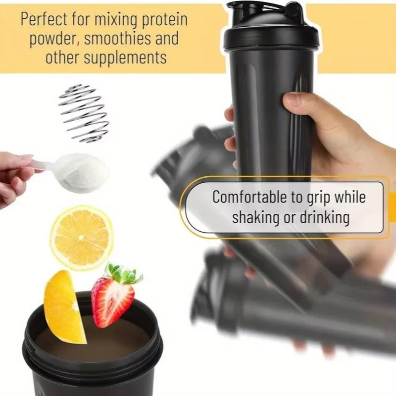 Gym Protein Shaker Cup Bottle 20oz with Wire Whisk Mixer for Workout Powder USA