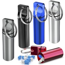 Keychain Pill Holder 5 Pack , Aluminum Black, Silver, Grey, Red, Blue