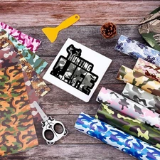 Camo Permanent Vinyl - 12 Sheets 12 x 10inches Colorful Camo Permanent Adhesi...