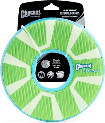 Chuckit Max Glow Zipflight Flying Disc Dog Toy Water Floating Flyer Beach & Pool