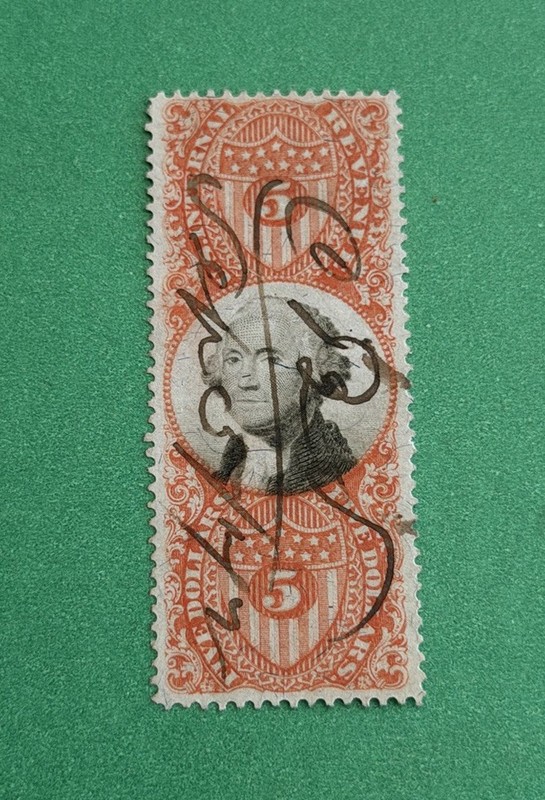SCOTT R148 - $5.00 WASHINGTON - USED - VF - SCV $50.00 - A BEAUTY!