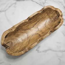 Farmhouse Long Wooden Dough Bowl /Trencher Carved Wood 16" x 6.5" x 3.5"