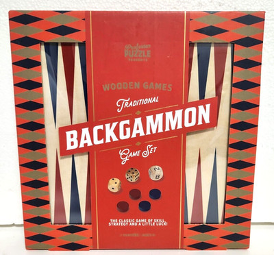 Professor Puzzle Wooden Classic Backgammon Game - Great Travel Size - New
