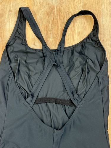 Traje de baño Speedo PowerFLEX negro de una pieza talla 12 espalda deportiva cobertura modesta - Imagen 4 de 9