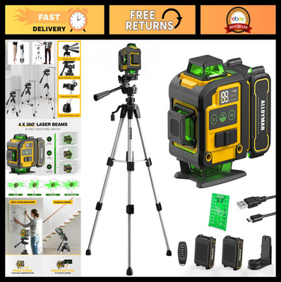 4D Green Laser Level with Tripod, Self-Leveling, 360° Laser Tool, 2 Lithium Batt