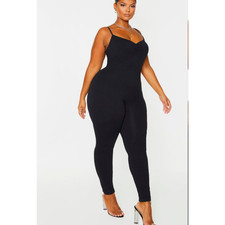 PrettyLittleThing Plus Black Cotton Ruched Bu...