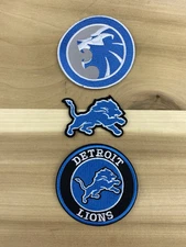 Lot Set Of 3 DETROIT LIONS EMBROIDERED IRON ON PATCHES NFL Football 3”x3”