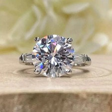 9mm Round-Cut VVS1 Moissanite Three Stone Engagement Ring 14k White Gold Plated