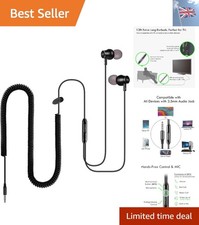 12ft Coiled Earbuds for TV & PC ? Touch Control with Built-in Microphone
