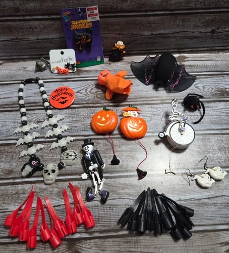 Lot of vintage Halloween costume jewelry pins earrings necklace nails