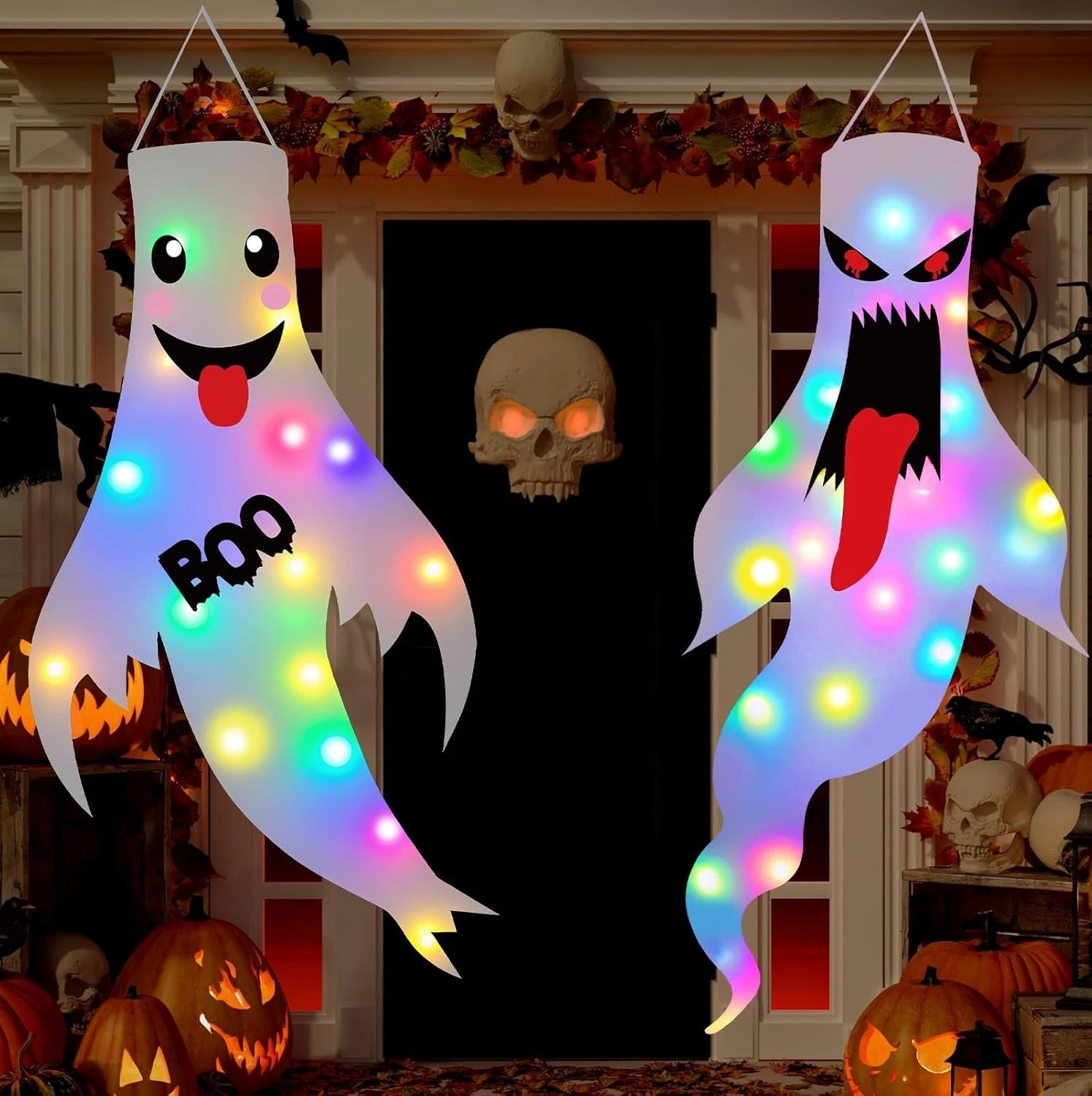Halloween Decorations Outdoor Indoor, 2 Pack Light up Ghost Decorations with LED