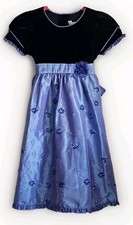 Jona Michelle Navy  Lavender Dress Satin  Velour W/Floral Lil Girls Size 6