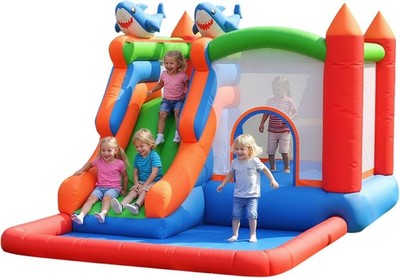 5 in 1 Bounce House w/ Slide Climb Wall Basketball Hoop Inflatable Bouncy Castle