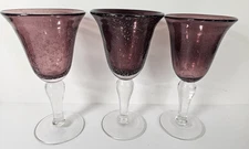 Set 3 Artland Handblown Amethyst Purple Bubble Glass Water Tea Goblets 7.5"