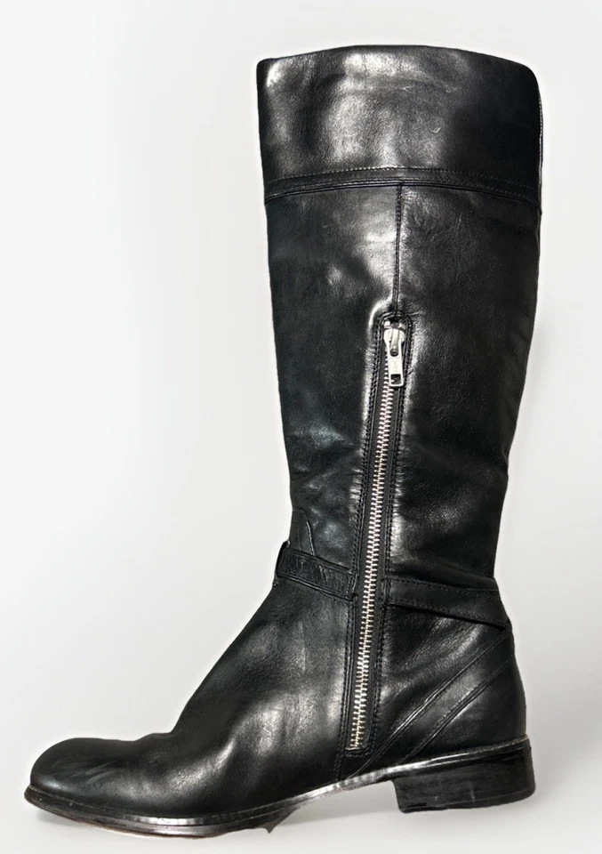 Botas de equitación Coach Micha altas de cuero negro hasta la rodilla ancho pantorrilla 6 B Foto 3 de 4