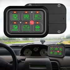 6 Gang On/Off Switch Panel Toggle Circuit Relay System Kit Green Background