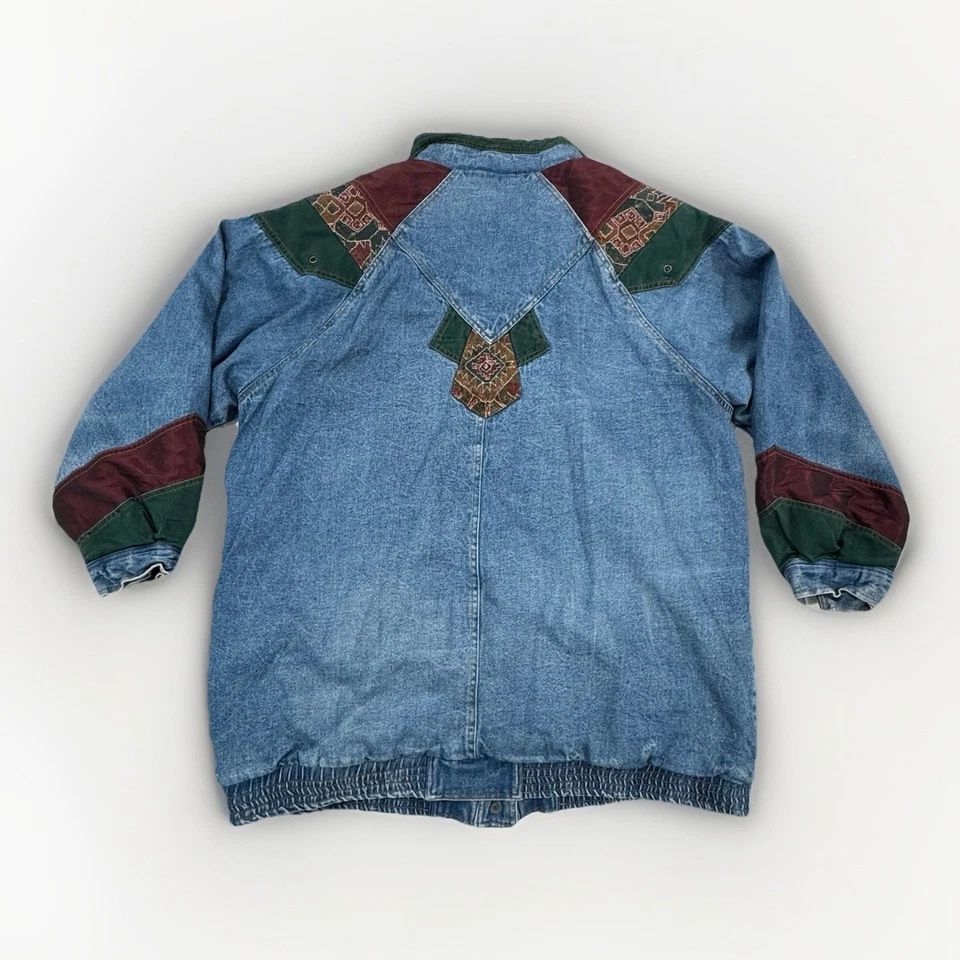 Chaqueta Denim Vintage Años 80 Adulto Talla 2XL Tapiz Retazos Estilo Boho Foto 3 de 4
