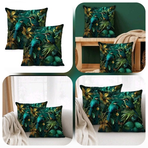 Vintage Elegant Chinoiserie Bird 45 x 45 cm Green 18" 2x Cushion Pillow Covers - Picture 2 of 6