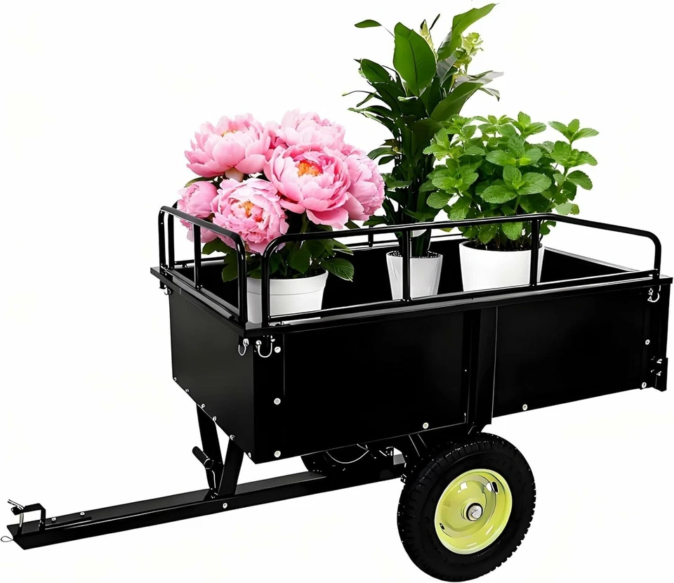 Carro de volteo de remolque de alta resistencia 750 lb detrás de ATV 2 ruedas para cortadora de césped negro Foto 2 de 4