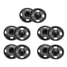 5 Set Sew-on Snap Buttons 15mm Metal Snap Fastener Buttons Matt Black