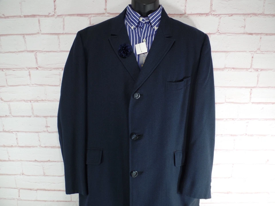 Abrigo abrigo 44R vintage 1950 hecho a medida azul marino de un solo pecho EE. UU. Foto 3 de 4