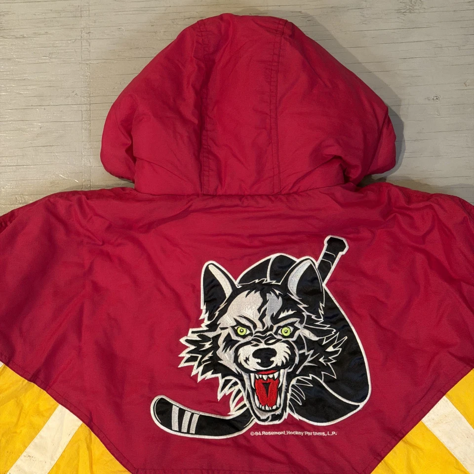 Chaqueta Pullover Vintage IHL 1994 Starter Chicago Wolves 1/2 Cremallera Talla XL Foto 3 de 4