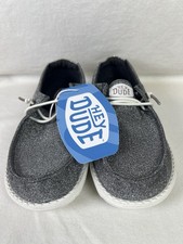 Hey Dude Wendy Y Metallic Sparkle Charcoal Size Youth YT1 NWT Slip On Girls