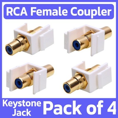 4 Pack RCA Keystone Jack Wall Plate Modular Insert RCA Coupler with Blue Center