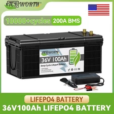 LiFePO4 36V 100Ah Lithium Battery 200A BMS 15000+Deep Cycle 10 Year-Life Marine