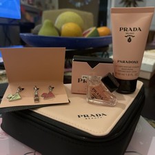 Prada Pink And Black Triangle Zippered Beauty Pouch Cosmetic Prada 3 Set Charms