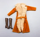 VTG 1970s Penny Lane Suede Long Faux Fur Coat with Belt, Boots for Barbie Doll
