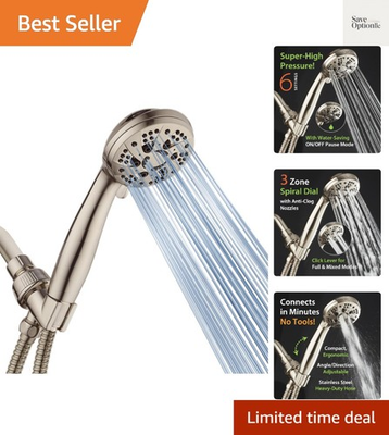 #ad High Pressure 6 Setting Full Brushed Nickel Handheld Shower Head with Stainle... $51.99