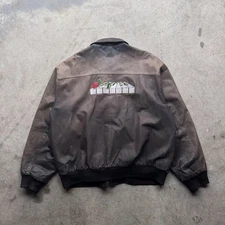 Vintage 90s Faded Brown Genuine Leather Bomber Jacket “Keyboards Unlimited”
