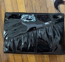 Vintage 1960s AND Black Patent Leather Clutch Evening Bag Purse 12x8