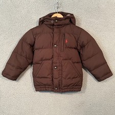 Vintage Polo Ralph Lauren Down Puffer Jacket Boys 4 Brown Hooded Parka Coat