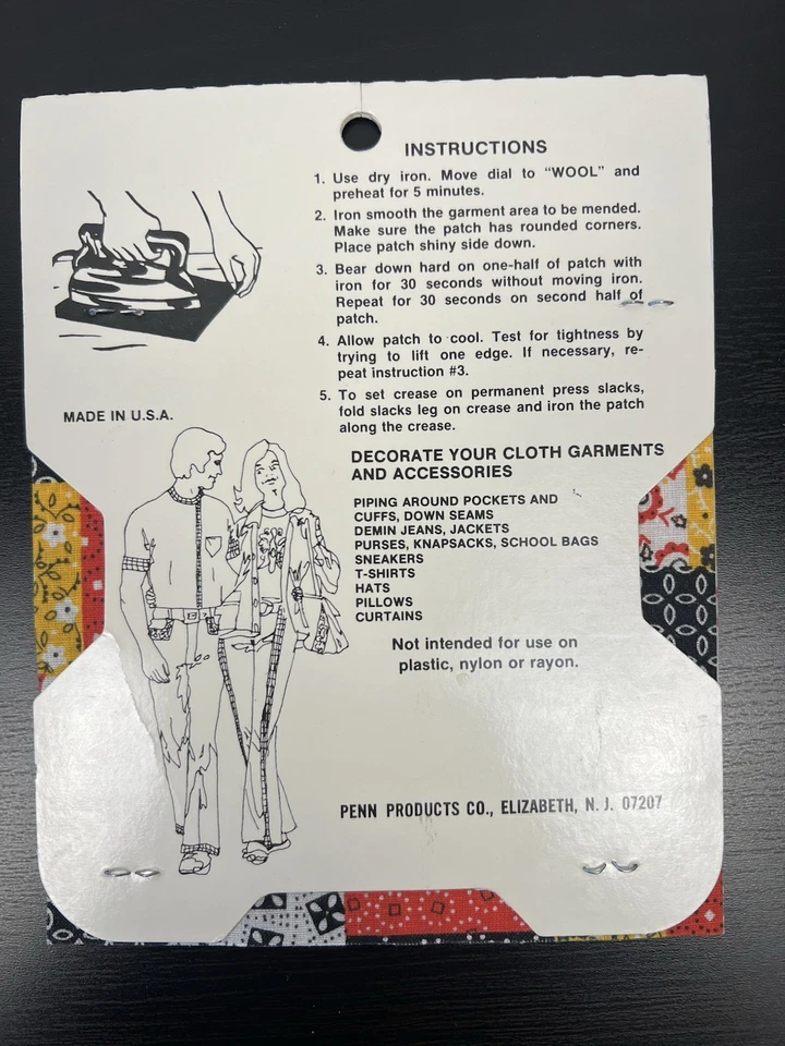 Vintage 70s Iron On Sewing Patch for Repair Patchwork Pattern 2 pc 5.25" x 5.25" - Image 3 of 4