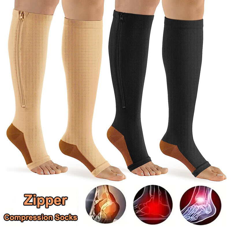 Open Toe Compression Socks with Zipper for Calf Ankle Support Pain Relief Women Men-image