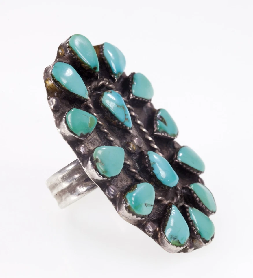 Navajo Turquoise Cluster Sterling Silver Ring Size 8 - Image 2 of 4