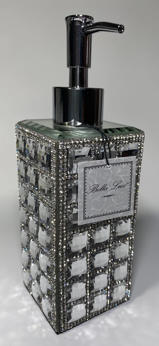 Bella Lux Glass Mirror Soap Dispenser – 4-Sided Crystal Pump, Silver Chrome Finish 2 thumbnail image