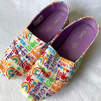 TOMS Shoes Womens Pride Love Wins Rainbow Unity Slip On Flats