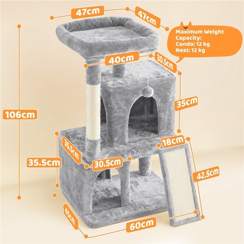 Árbol rascador para Gatos 106 cm con 2 Casitas y Pelota de Juego Natural Sisal - Imagen 13 de 29
