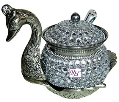 Aluminium & Steel Decorative Dry Fruit Bowl with Lid & Spoon   Elegant Serving