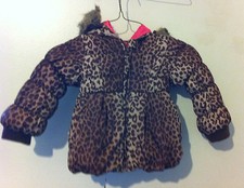 Little Girls Wonder Kids Puffy Jacket Size 2T Animal Print Tan Brown EUC