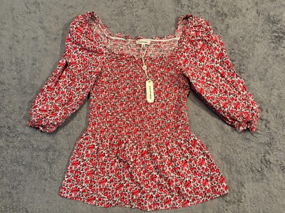NWT Max Studio Womens Small Floral Print Long Sleeve Off-Shoulder Peasant Top
