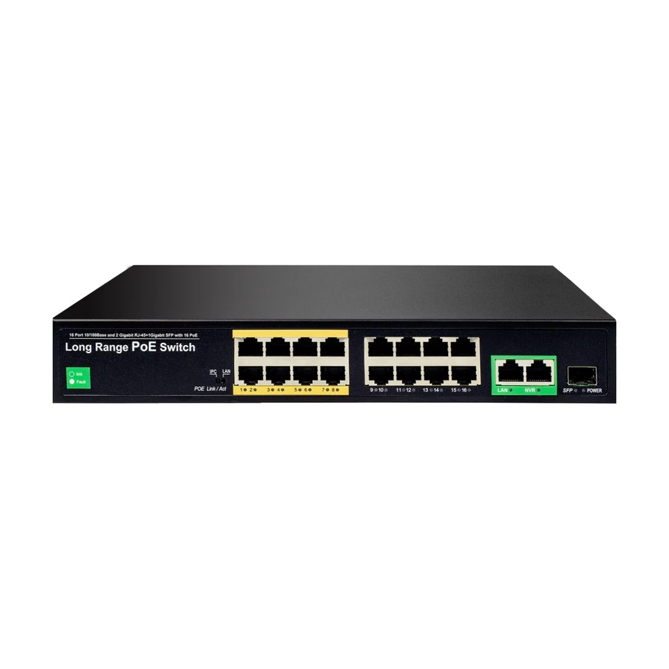 16 Port PoE Switch with 2 Gigabit Uplink Port 250W Power Support IEEE802.3af/at - Image 2 of 4