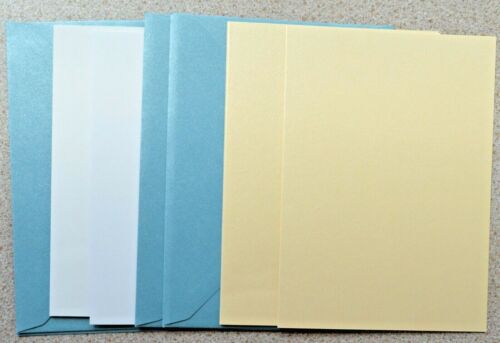 4 Simple Folding Cream / White Pearl Cards in 172 x 126mm & Blue Env New - Picture 1 of 1