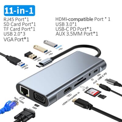 11-in-1 4K USB C 3.0 HUB Type C to HDMI-compatible USB 3.0 Adapter Type C HUB