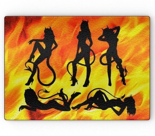 Sexy As Hell Glass Chopping Board, Nude Devil Women, Fire Seductive Demons, Gift - Picture 7 of 7